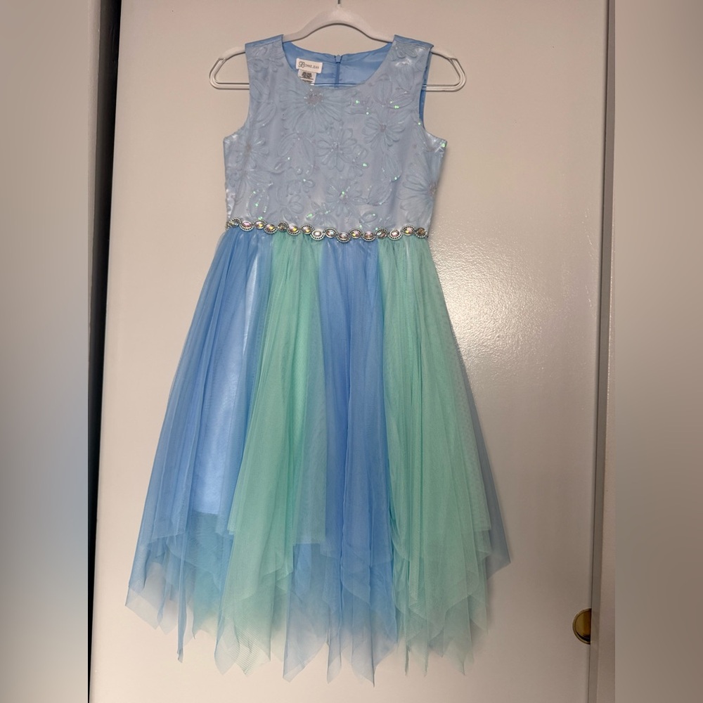 Bonnie Jean Light Blue Dress with Pastel Embroidery